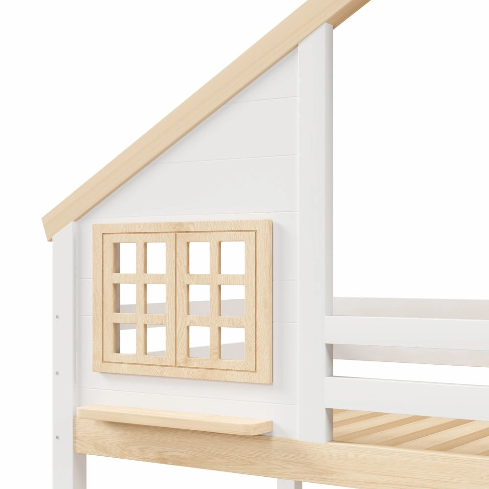 Letto a Castello 90x200 e 140x200 con Contenitore Idraulico e Rete ¨C MINIMAL ¨C Bianco e Naturale