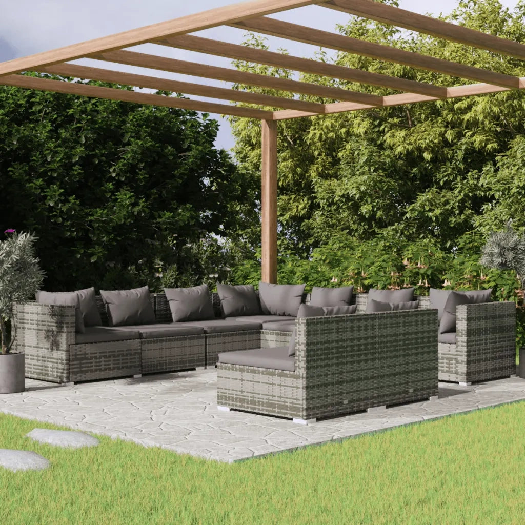 Set Salotto da Giardino 9 pz con Cuscini in Polyrattan Grigio cod mxl 40466