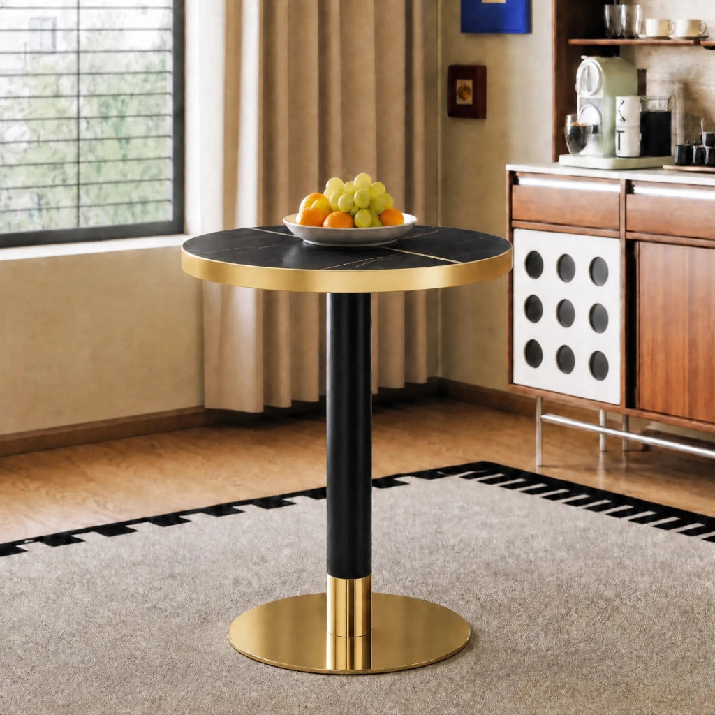 Tavolino rotondo 60 cm nero in MDF e metallo; base stabile