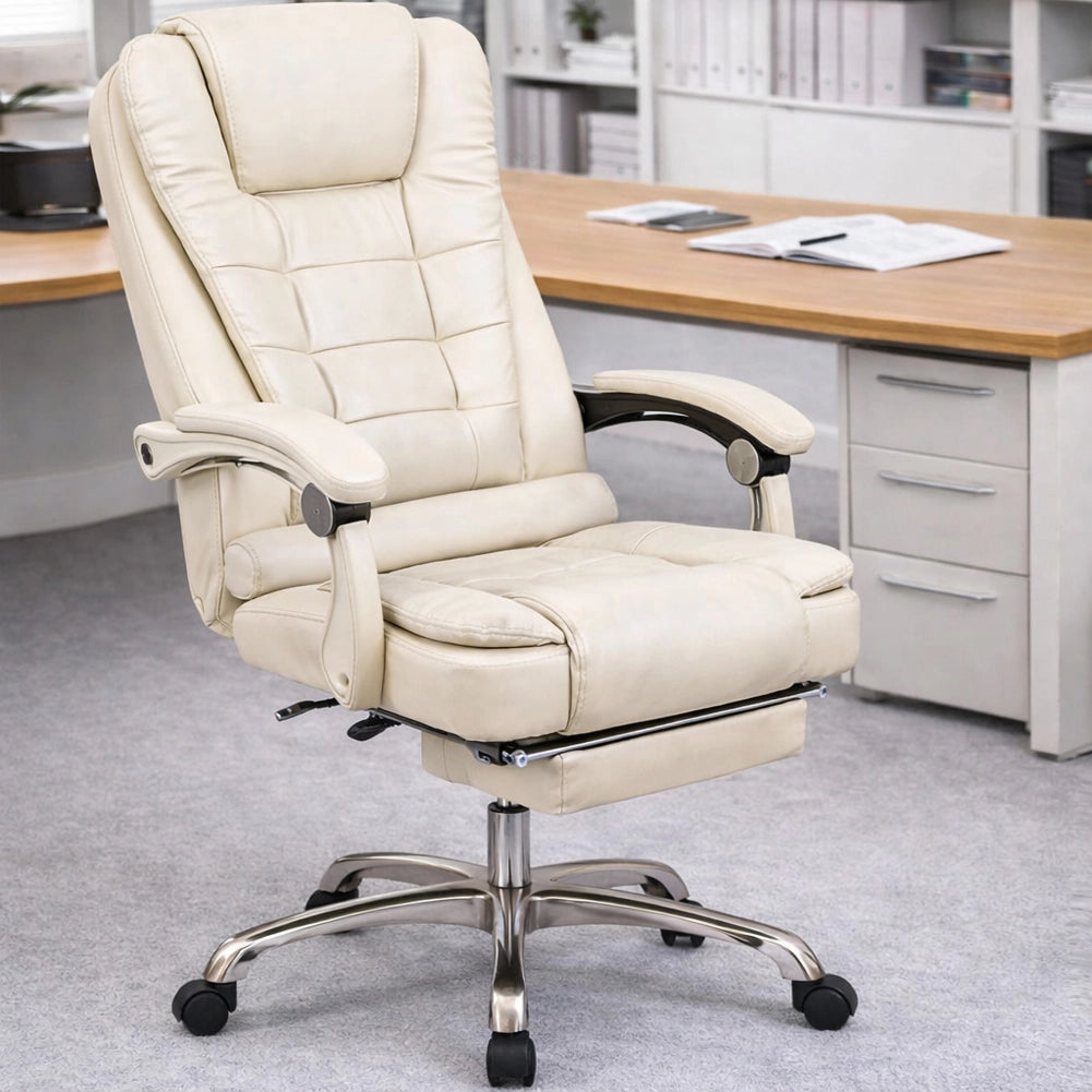 Poltrona Ufficio Presidenziale Massaggiante Reclinabile con Poggiapiedi Beige