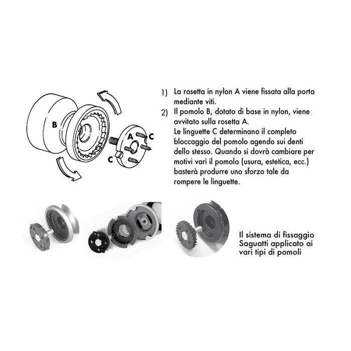 Pomolo fisso per porta SAGUATTI 178/80EB in alluminio argento satinato