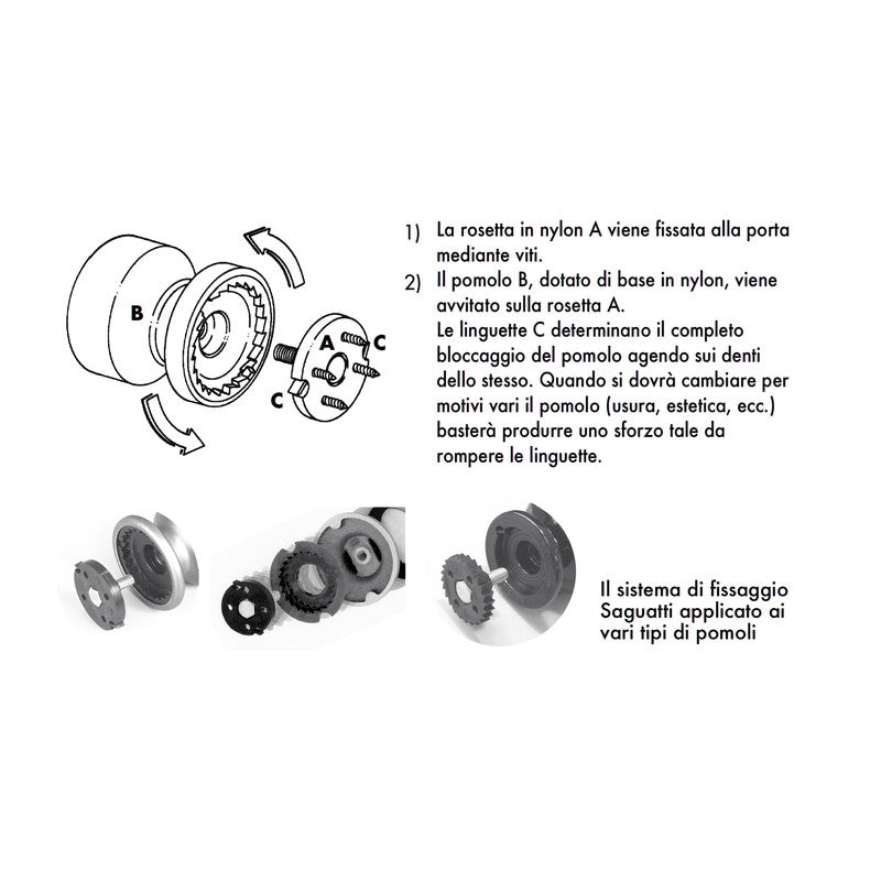 Pomolo fisso per porta SAGUATTI 178/80EB in alluminio argento satinato