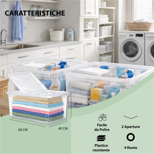 SET 3 PZ BOX PORTA INDUMENTI CON RUOTE DIMENSIONI 60X40X28CM  E COPERCHIO BIANCO