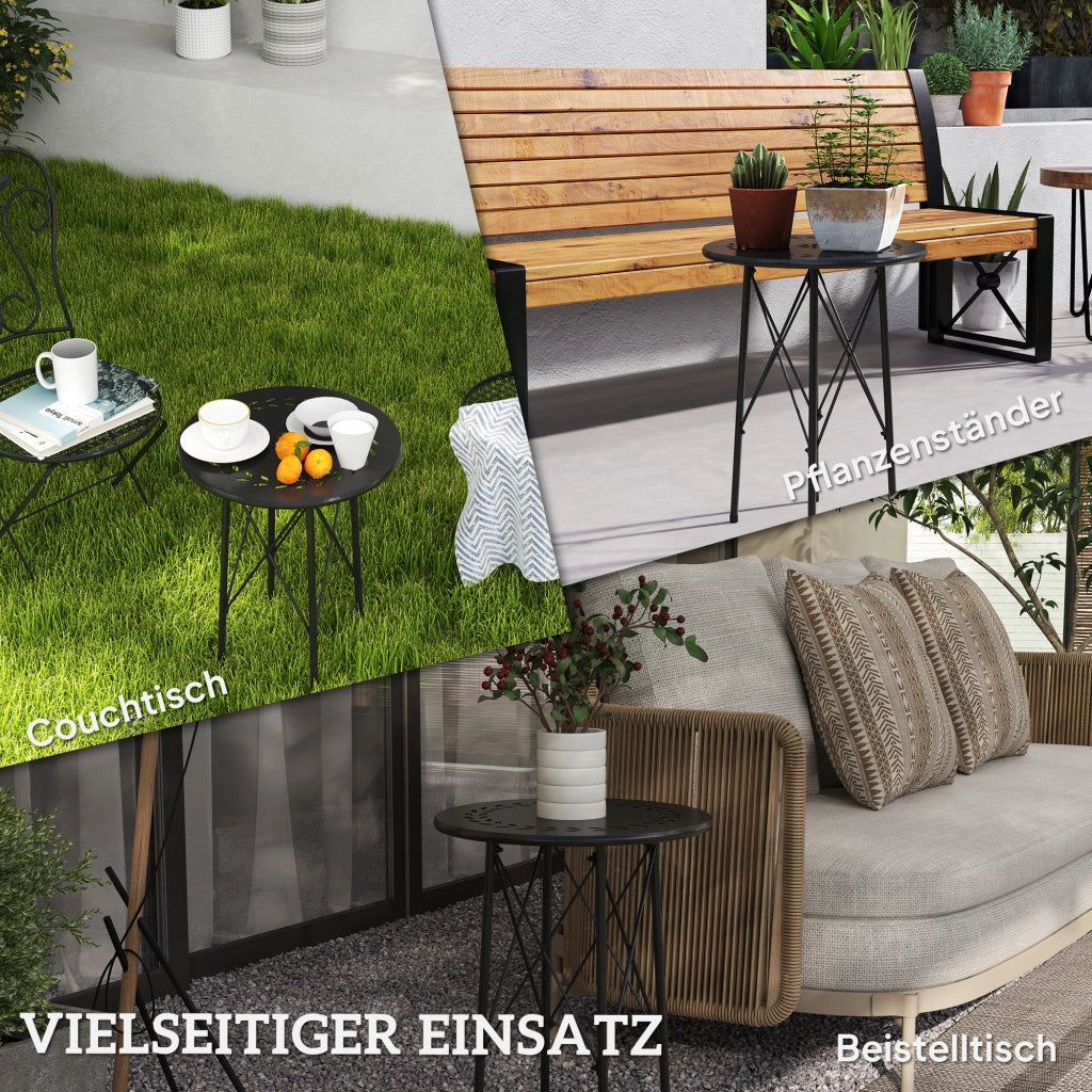 Tavolo da giardino rotondo con motivo floreale, metallo, per interno ed esterno ¨C Zephmum ¨C Nero