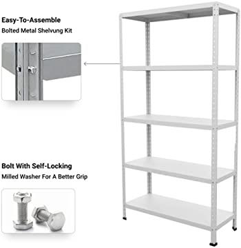 SCAFFALE IN METALLO BIANCO KIT BULLONI 100 X 40 X H 187 CM CON 5 RIPIANI