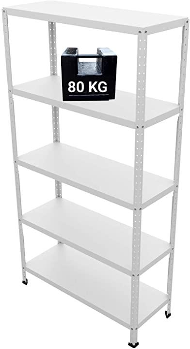 SCAFFALE IN METALLO BIANCO KIT BULLONI 100 X 40 X H 187 CM CON 5 RIPIANI