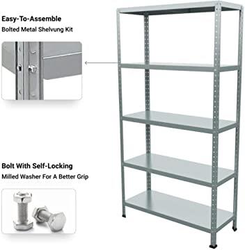 SCAFFALE IN METALLO ZINCATO ETTORE KIT BULLONI 100 X 40 X H187 CM CON 5 SCAFFALI