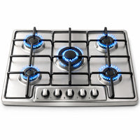 Piano Cottura Acciaio Inox 75 cm con Griglia e Bruciatori in Ghisa 5 Fornelli