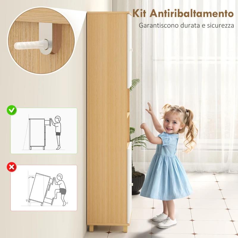 COLONNA BAGNO CON 2 ARMADIETTI E RIPIANI APERTI, MENSOLE INTERNE REGOLABILI, 30X30X166 CM, BIANCO E LEGNO