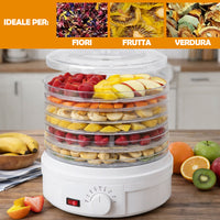 Mini Essiccatore Elettrico per Cibo e Fiori con 5 Scomparti e Coperchio 35°-70°