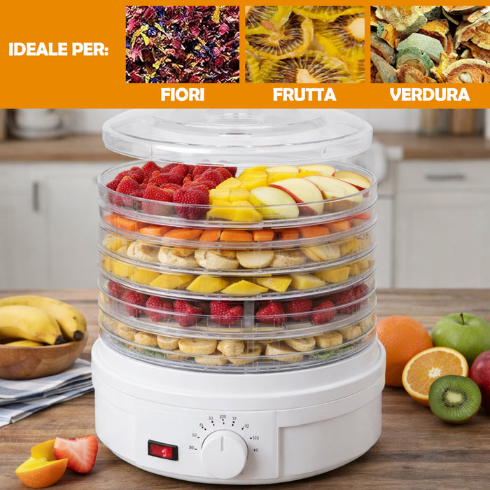 Mini Essiccatore Elettrico per Cibo e Fiori con 5 Scomparti e Coperchio 35°-70°