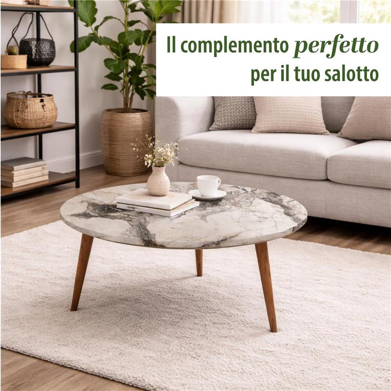 TABLE TAVOLINO TONDO DA CAFFÈ CON PIANO AD EFFETTO MARMO BIANCO DA D.75X43H  CM