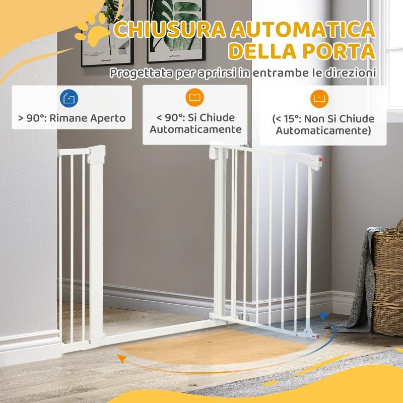 CANCELLETTO PER CANI TAGLIA PICCOLA E MEDIA CON DOPPIA SERRATURA E CHIUSURA AUTOMATICA, 76-103X4.2X77 CM, BIANCO