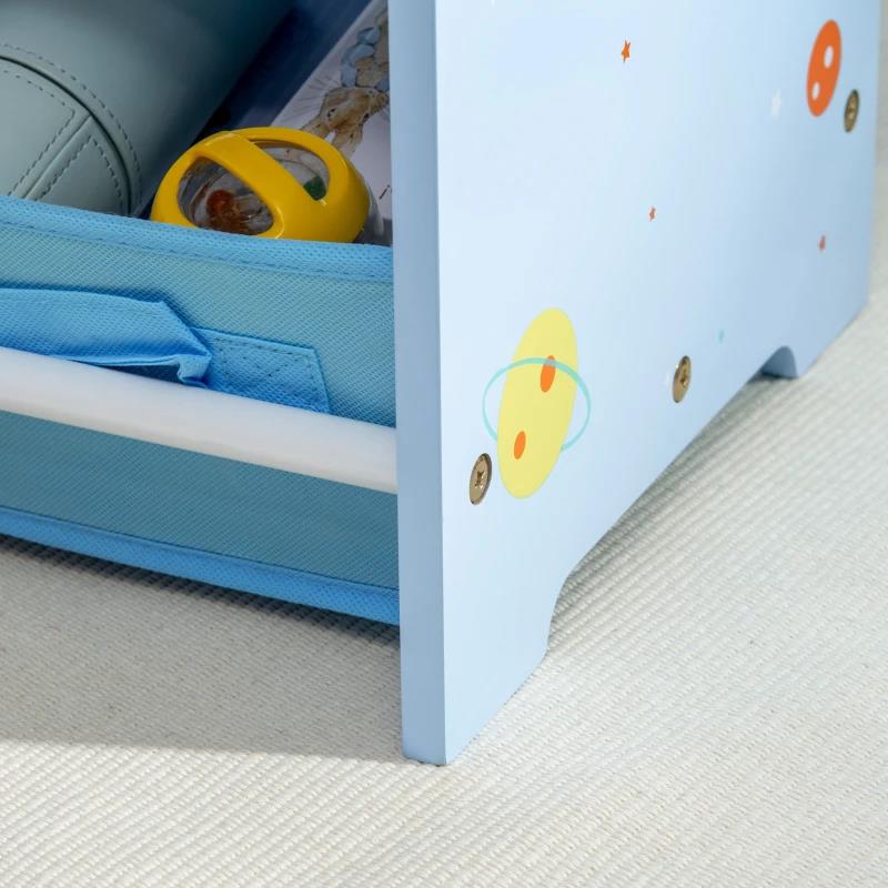 MOBILETTO PORTAGIOCHI CON 9 CESTINI RIMOVIBILI IN MDF E TESSUTO, 63X30X60CM, AZZURRO