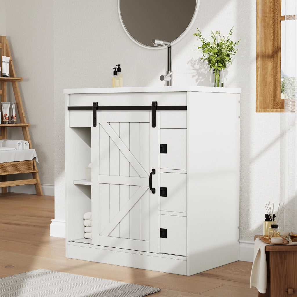 Mobile sottolavabo con lavabo in ceramica e ampio spazio contenitore, per bagno, bianco, 76 × 46,5 × 87,5 cm