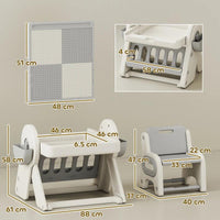 TAVOLO MULTIUSO PER BAMBINI CON RIPIANO CONTENITORE E CASSETTI, IN HDPE E PP, GRIGIO E BIANCO