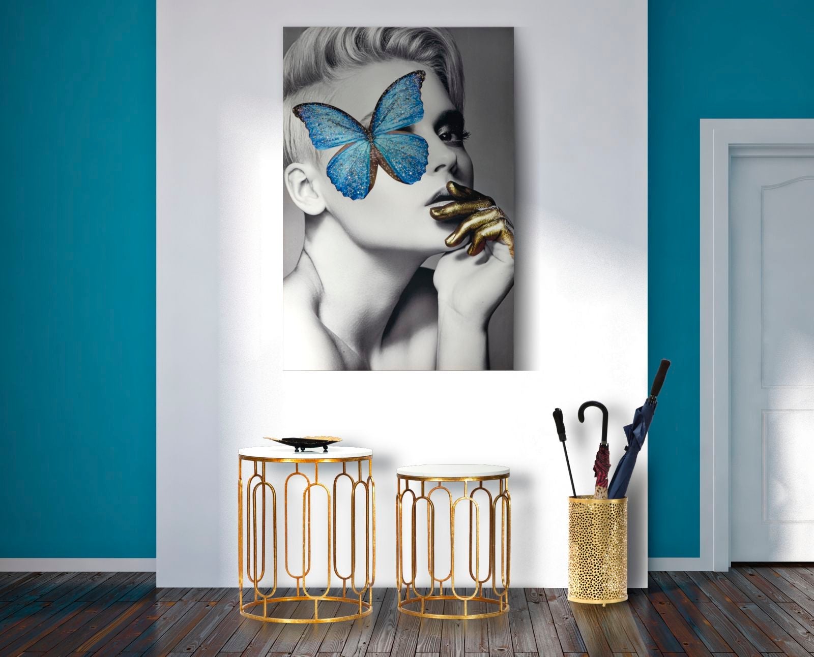 Tavolinetti Tory Marble Coppia Ø46x55-39x48 cm in Ferro e Marmo Oro e Bianco