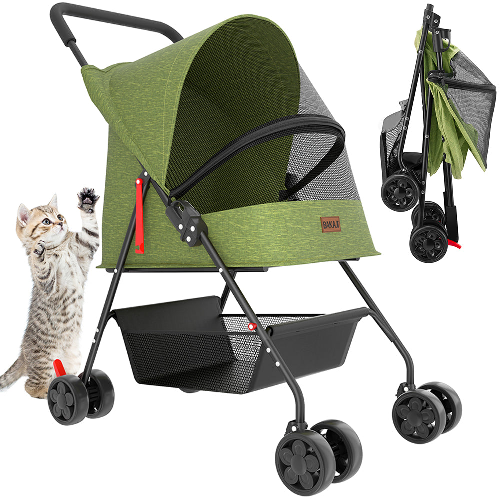 Passeggino per Cani e Gatti Carrozzina Animali Domestici Pieghevole Verde 15kg