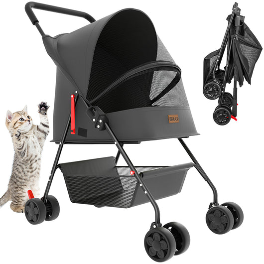 Passeggino per Cani e Gatti Carrozzina Animali Domestici Pieghevole Nero 15kg