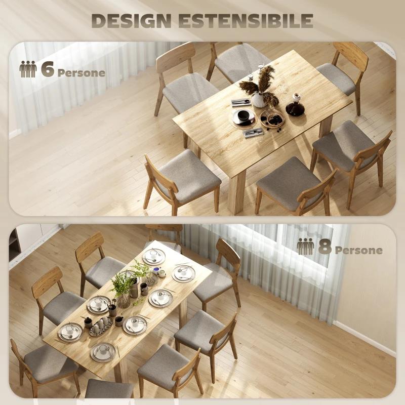 TAVOLO ALLUNGABILE DA PRANZO PER 6-8 PERSONE, 140-180 X 80 CM, COLORE LEGNO