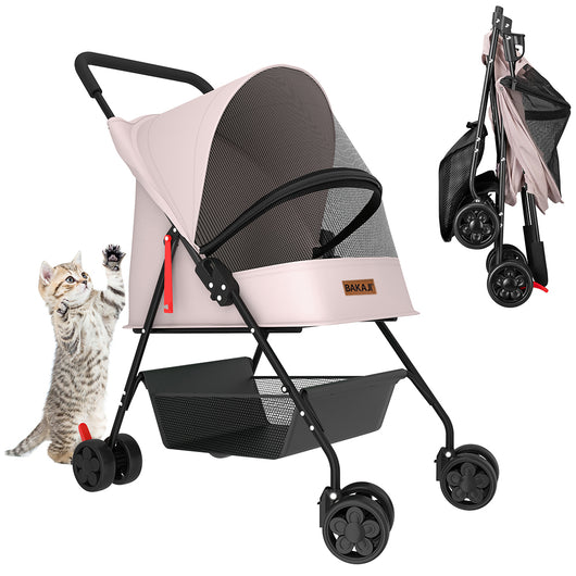 Passeggino per Cani e Gatti Carrozzina Animali Domestici Pieghevole Rosa 15kg