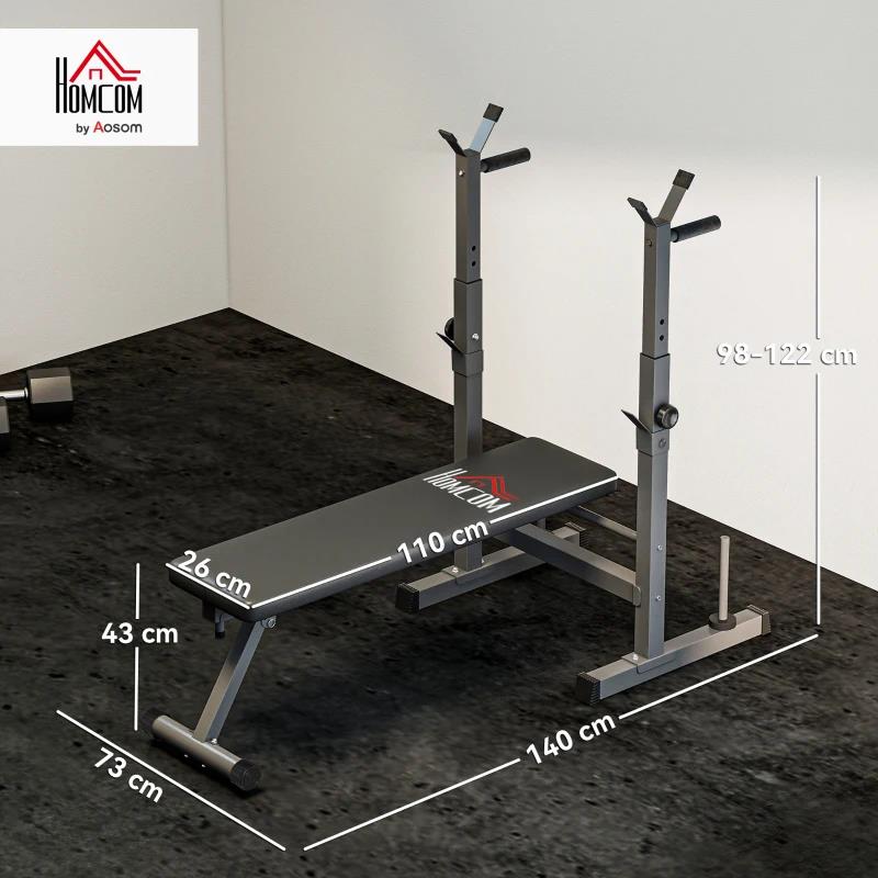 PANCA PESI PIEGHEVOLE CON 8 ALTEZZE REGOLABILI E SUPPORTO BILANCIERE IN ACCIAIO E PU, 140X73X98-122 CM, GRIGIO