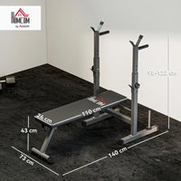 PANCA PESI PIEGHEVOLE CON 8 ALTEZZE REGOLABILI E SUPPORTO BILANCIERE IN ACCIAIO E PU, 140X73X98-122 CM, GRIGIO