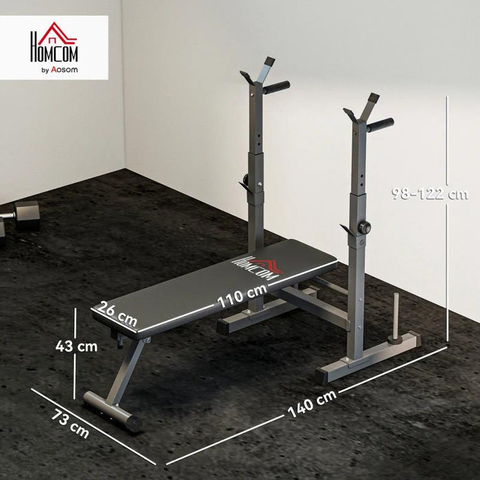 PANCA PESI PIEGHEVOLE CON 8 ALTEZZE REGOLABILI E SUPPORTO BILANCIERE IN ACCIAIO E PU, 140X73X98-122 CM, GRIGIO