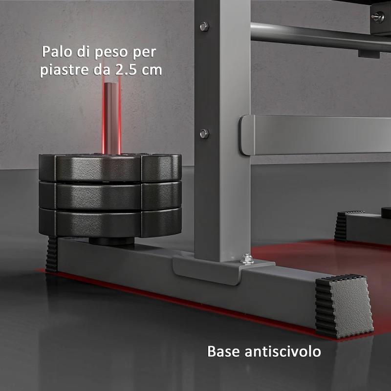 PANCA PESI PIEGHEVOLE CON 8 ALTEZZE REGOLABILI E SUPPORTO BILANCIERE IN ACCIAIO E PU, 140X73X98-122 CM, GRIGIO