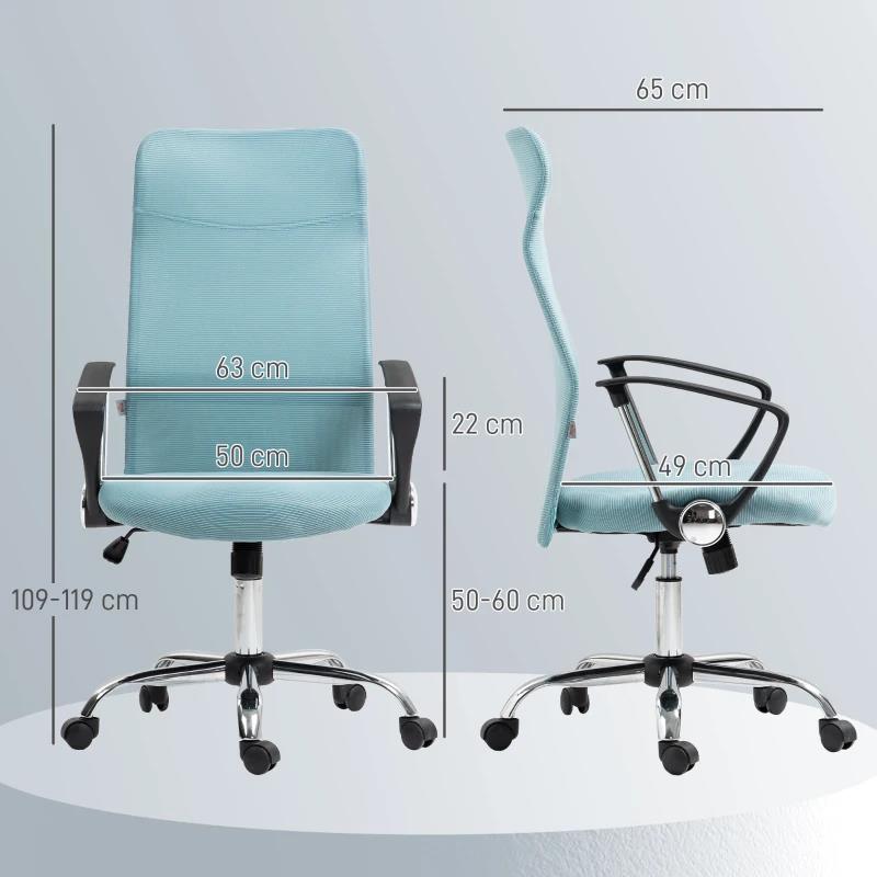 SEDIA ERGONOMICA DA UFFICIO GIREVOLE, ALTEZZA REGOLABILE E SCHIENALE A RETE, 63X65X109-119 CM, VERDE CHIARO
