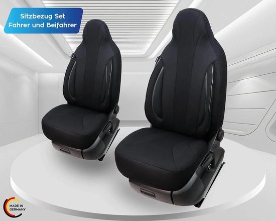 Hoezen per camper compatibili con Ducato, Borstner, Hymer, Pössl, Laika, Fendt | Set da 2 copricuscini con braccioli in nero