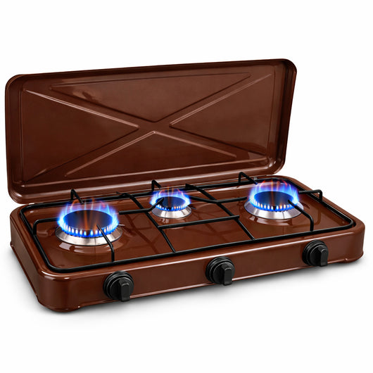 Fornello Cucina Gas 3 Fuochi Fornelli Colore Marrone e Pomelli Regolabili GPL