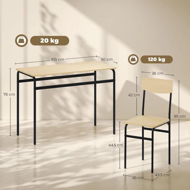 SET DA PRANZO 5 PEZZI CON TAVOLO RETTANGOLARE E 4 SEDIE DA PRANZO, IN LEGNO E METALLO, NERO E COLOR LEGNO