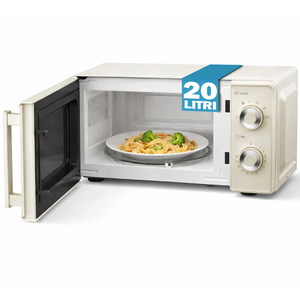 Forno a Microonde Crema 20L Funzione Grill e Timer Potenza 700W e 3 Manopole