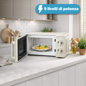 Forno a Microonde Crema 20L Funzione Grill e Timer Potenza 700W e 3 Manopole