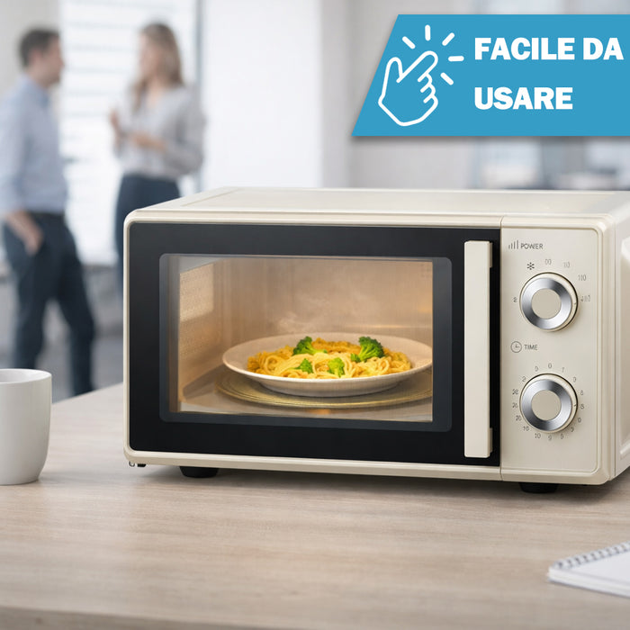 Forno a Microonde Crema 20L Funzione Grill e Timer Potenza 700W e 3 Manopole