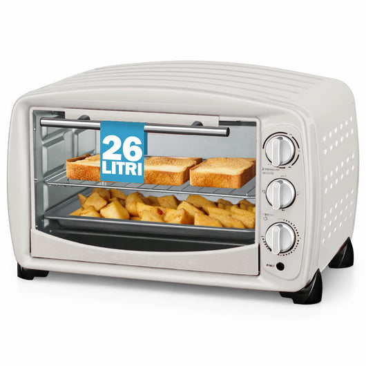 Forno Elettrico Crema 1500W con Teglia e Griglia 26L Fornetto Cottura Omogenea
