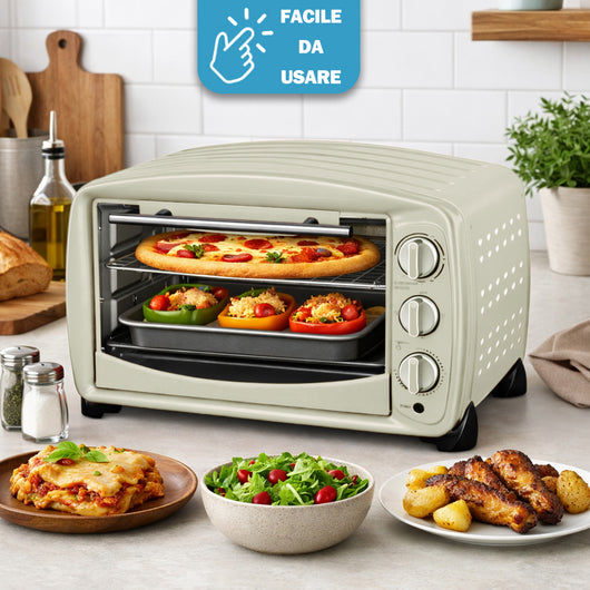 Forno Elettrico Crema 1500W con Teglia e Griglia 26L Fornetto Cottura Omogenea