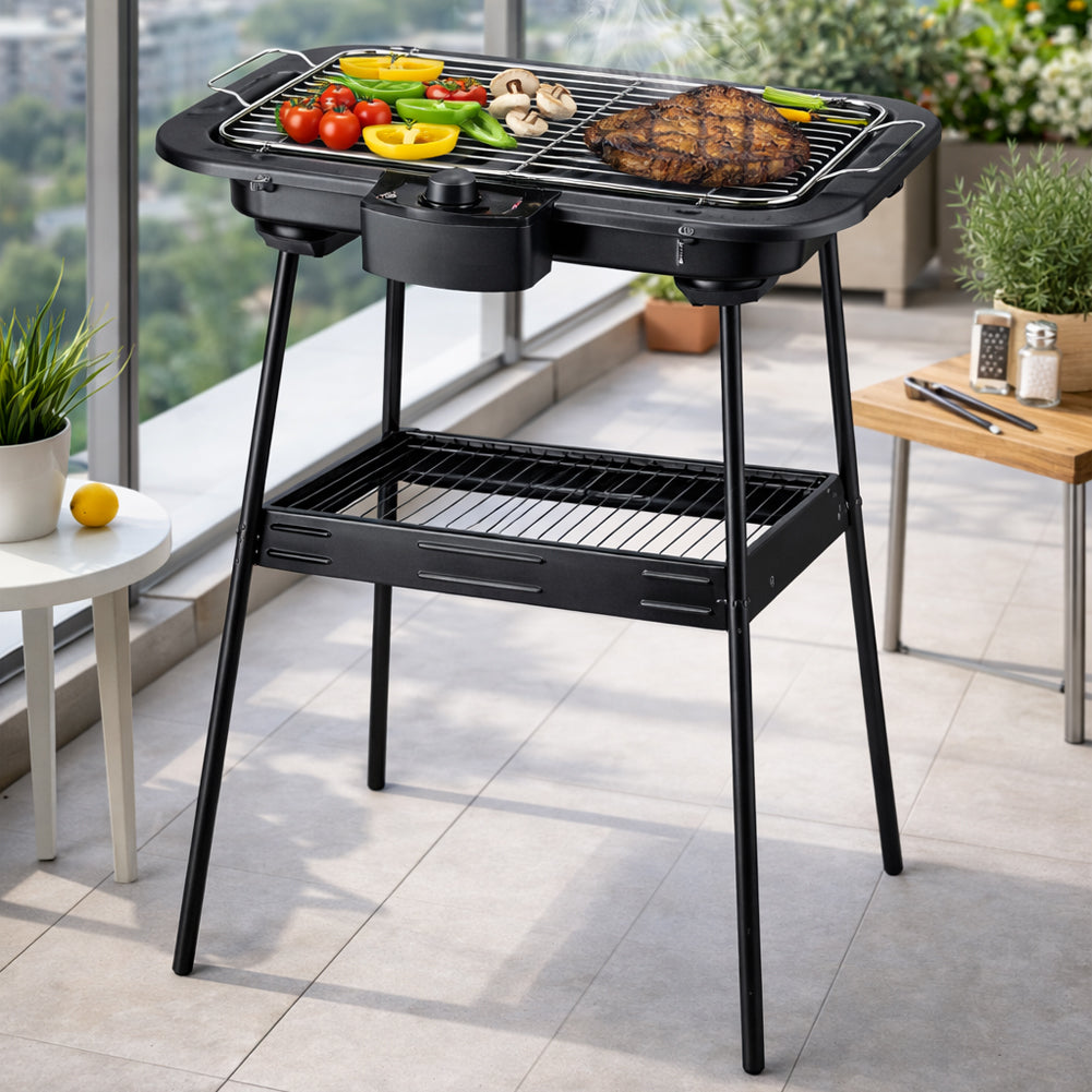Barbecue Elettrico 2in1 Grill da tavolo e da Terra 2000W con Supporto Bbq