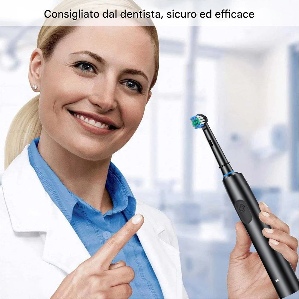 Spazzolino Elettrico Rotante con 4 Testine Intercambiabili e Timer Intelligente