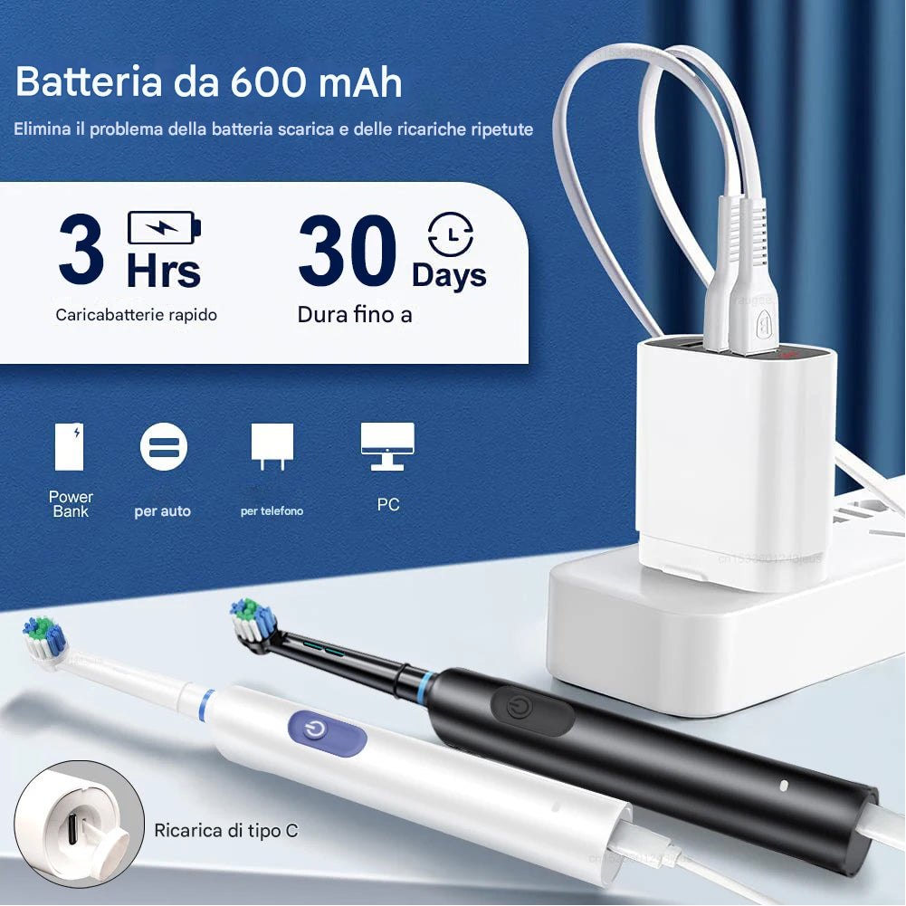 Spazzolino Elettrico Rotante con 4 Testine Intercambiabili e Timer Intelligente