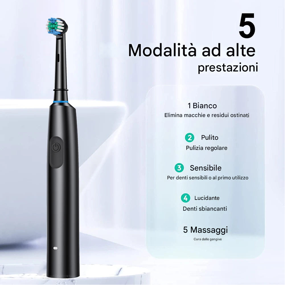 Spazzolino Elettrico Rotante con 4 Testine Intercambiabili e Timer Intelligente