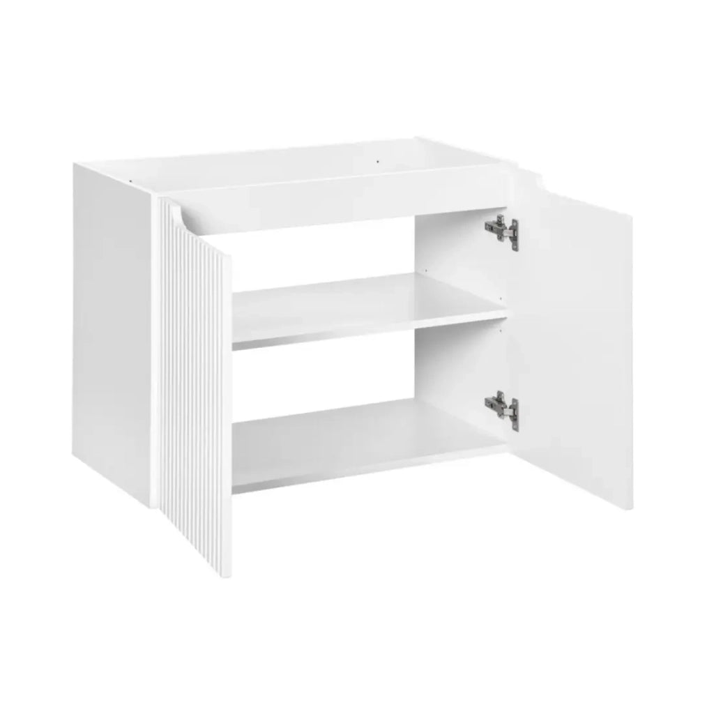 Set da bagno VANO bianco 80cm: mobile sotto lavabo con armadietti + piano per lavabo + lavabo da appoggio bianco scanalato