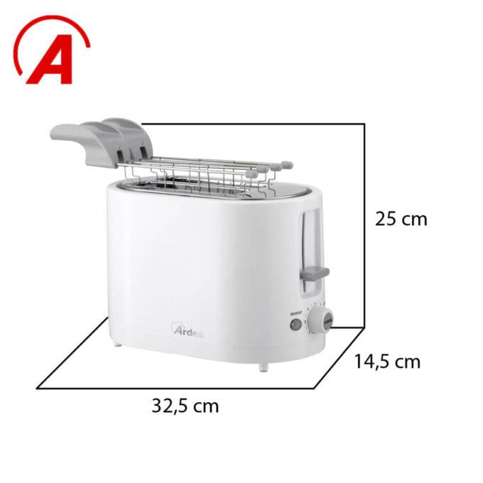 ARDES ARTOAST01 TOSTAPANE ELETTRICO CON 2 PINZE E 7 LIVELLI DI DORATURA 750W COLORE BIANCO