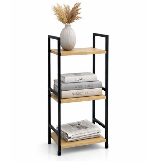 Mobile Scaffale Industrial 3 Ripiani Metallo Nero Legno Mdf Rovere 29x24 H80cm