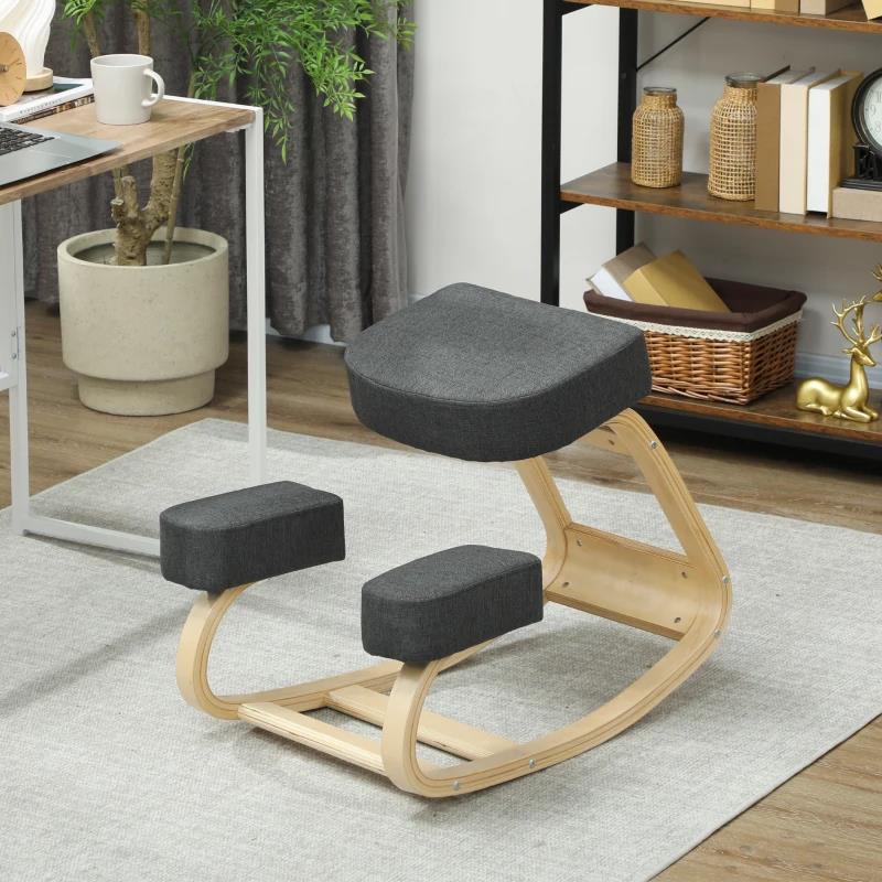 SEDIA ERGONOMICA CON INGINOCCHIATOIO IN LEGNO DI BETULLA E CUSCINO, 51X69X58 CM, GRIGIO