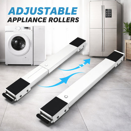 Kit 2 Barre per Base Lavatrice con Ruote, Freno, Regolabili 45 a 70 cm Acciaio Smaltato