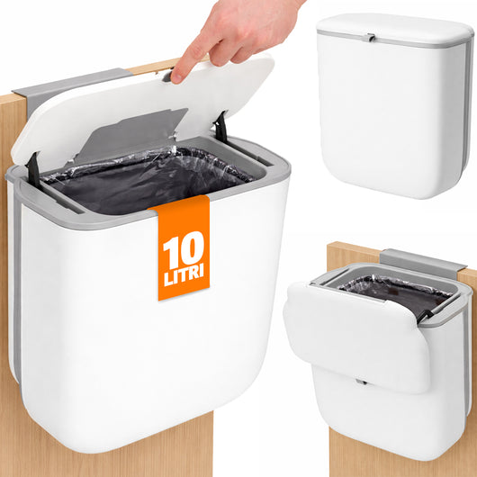 Pattumiera Cucina 10L da Appendere Salvaspazio con Coperchio a Doppia Apertura