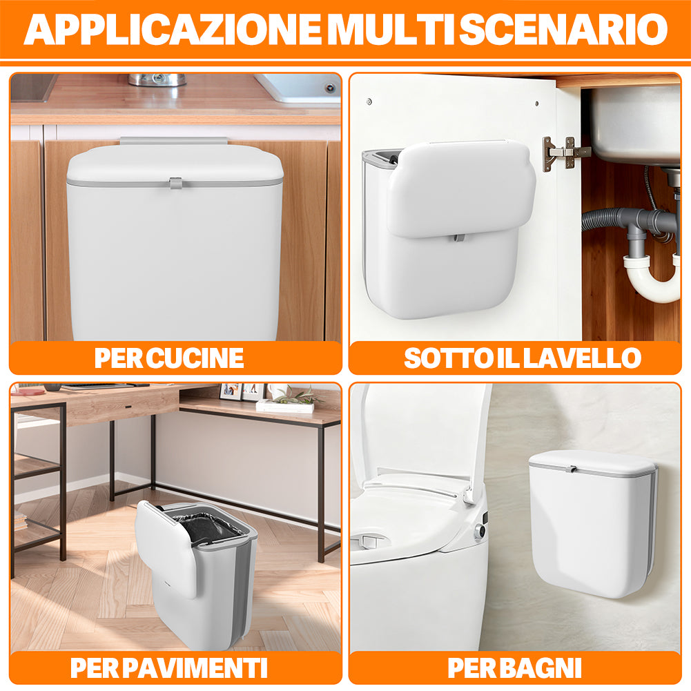 Pattumiera Cucina 10L da Appendere Salvaspazio con Coperchio a Doppia Apertura