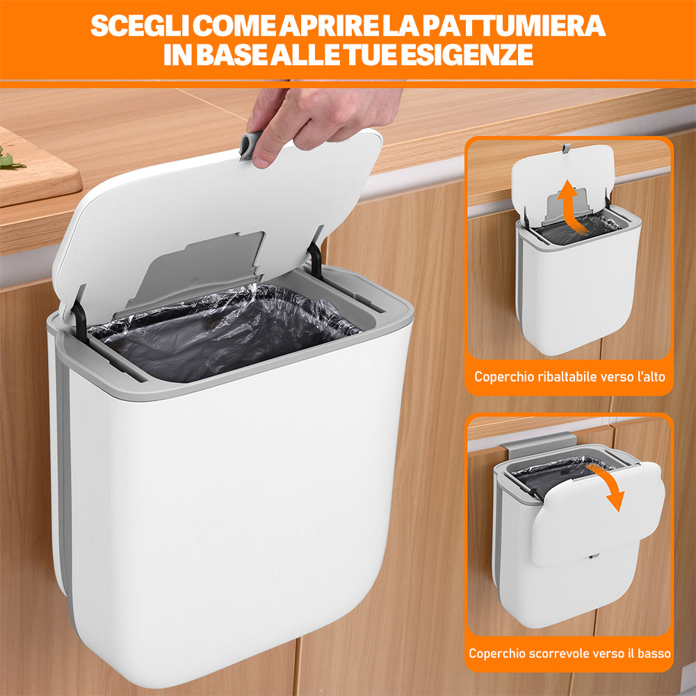 Pattumiera Cucina 10L da Appendere Salvaspazio con Coperchio a Doppia Apertura